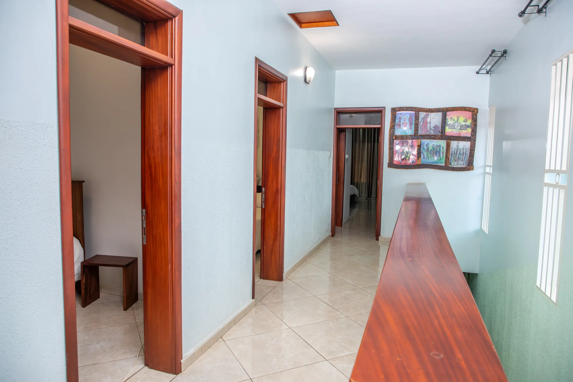 The upstairs landing and hallway leading to the bedrooms